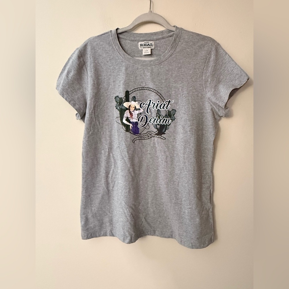 Ariat REAL New NWT Women’s Graphic Tee, Heather Gray, Cowgirl Western